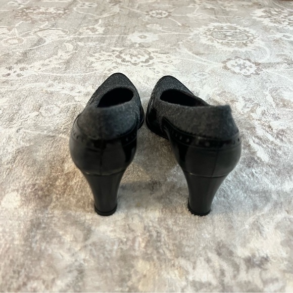 Stuart Weitzman Black Gray Patent Wool Leather Heels size 6.5 - Picture 5 of 10